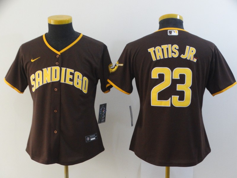 Women Padres 23 Fernando Tatis Jr  Brown Nike Cool Base Jersey