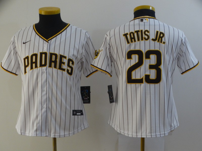 Women Padres 23 Fernando Tatis Jr  white Nike 2020 Cool Base Jersey