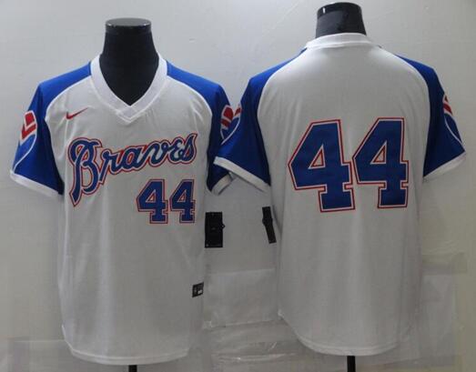 Men Nike Atlanta Braves Hank Aaron 44 Authentic White Cool Base MLB Jersey