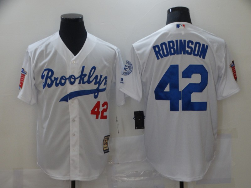 Men Los Angeles Dodgers Brooklyn Jackie Robinson 42 White Flex Base MLB Jerseys