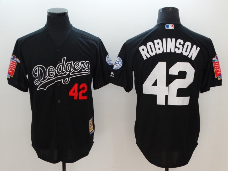 Men Los Angeles Dodgers Jackie Robinson 42 Black Cool Base Jersey