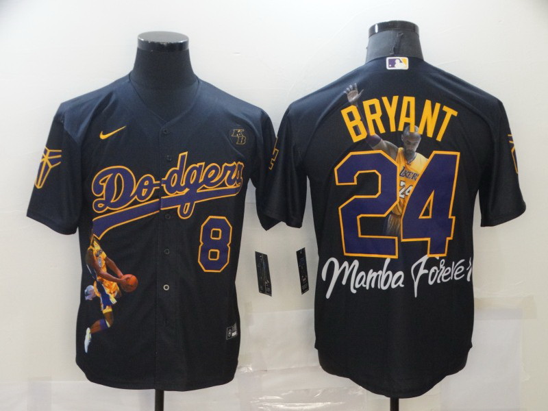 Men Los Angeles Dodgers Kobe Bryant 8 24 Mamba MLB Manba Black Purple Jersey