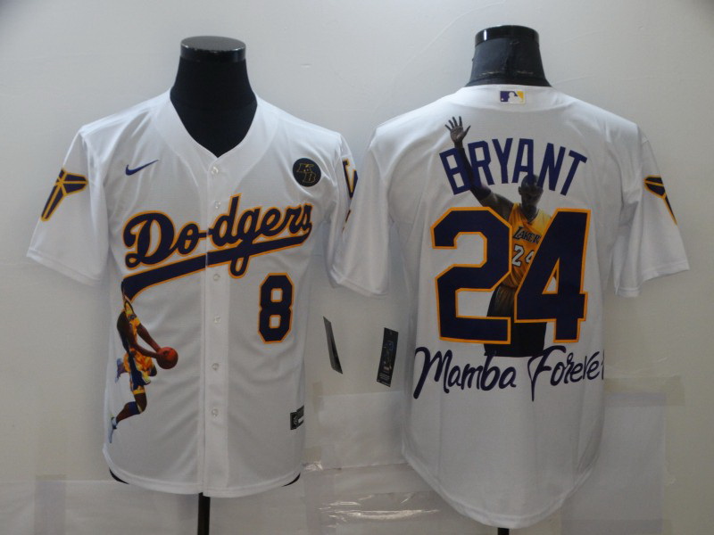 Men Los Angeles Dodgers Kobe Bryant 8 24 Mamba MLB Manba Black White Jersey