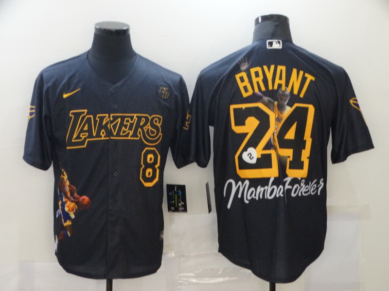 Men Los Angeles Dodgers Kobe Bryant 8 24 Mamba MLB Manba Black Yellow Jersey