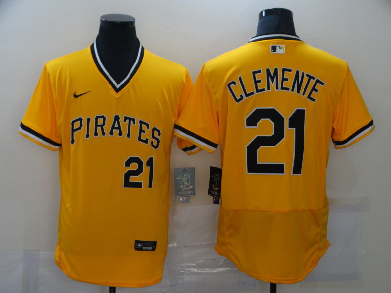 Men Nike Pittsburgh Pirates Roberto Clemente 21 Gold Flex Base Authentic Collection MLB Jersey