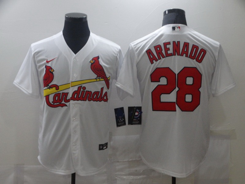 Men Nike St.Louis Cardinals Nolan Arenado 28 White Nike Cool Base Jersey