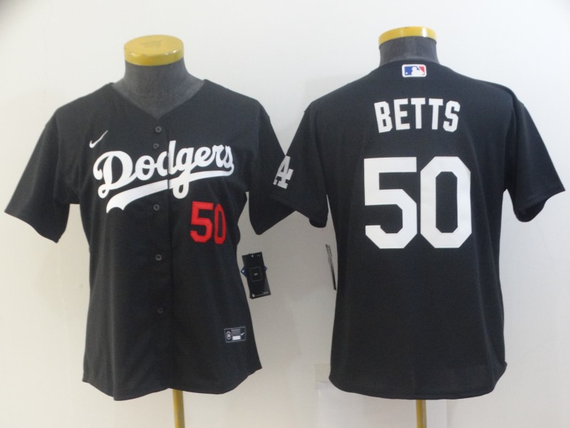 Women Los Angeles Dodgers Mookie Betts 50 Black Flex Base Stitched MLB Jersey