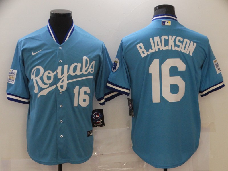 Men Kansas City Royals Bo Jackson 16 Throwback Light Blue Jersey