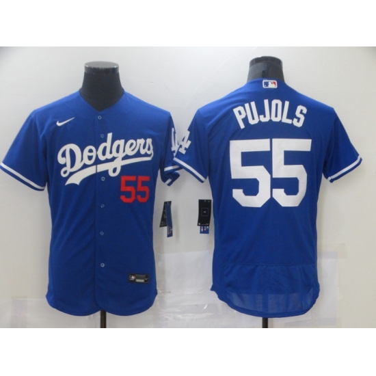 Men Los Angeles Dodgers Albert Pujols 55 Blue Nike Road Flex Base Authentic Collection Baseball Jers