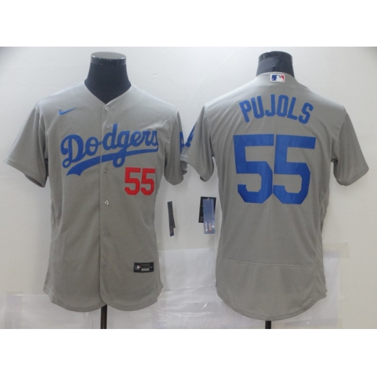 Men Los Angeles Dodgers Albert Pujols 55 Grey Nike Road Flex Base Authentic Collection Baseball Jers