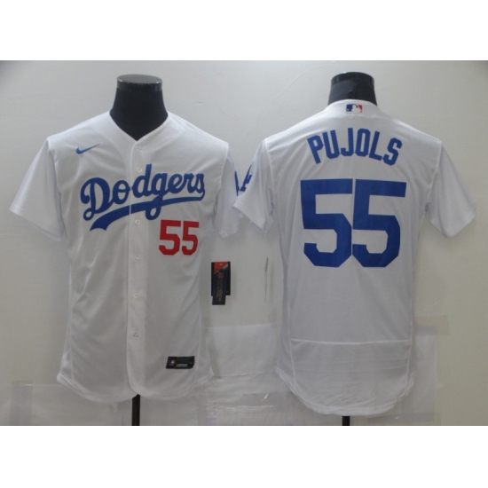 Men Los Angeles Dodgers Albert Pujols 55 White Nike Road Flex Base Authentic Collection Baseball Jer