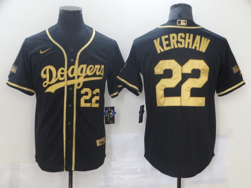 Men Los Angeles Dodgers Clayton Kershaw 22 Black Gold MLB Stitched Jersey