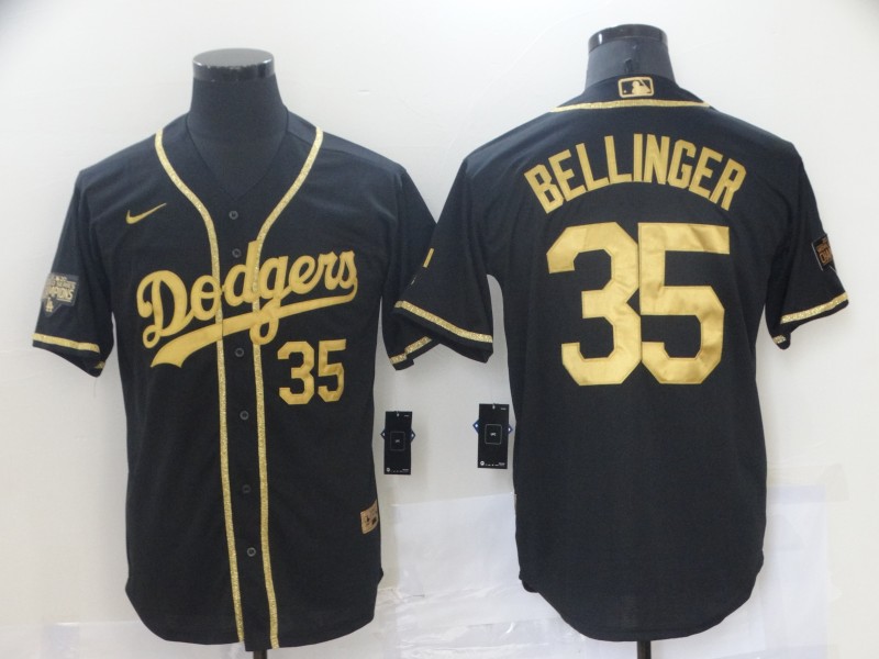 Men Los Angeles Dodgers Cody Bellinger 35 Black Gold MLB Stitched Jersey