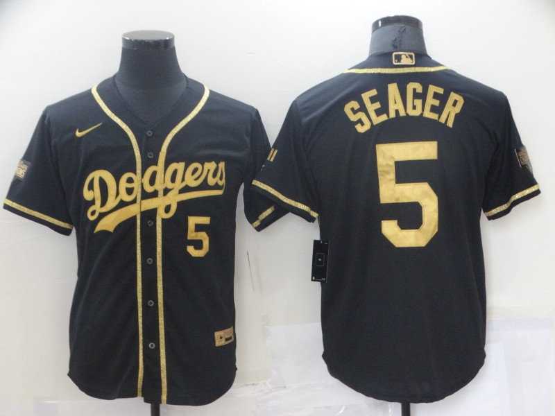 Men Los Angeles Dodgers Corey Seager 5 Black Gold MLB Stitched Jersey