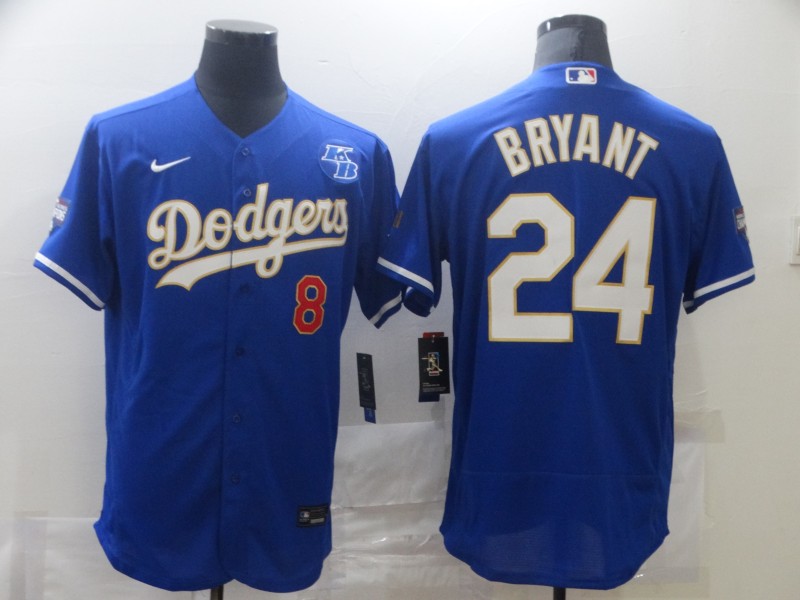 Men Los Angeles Dodgers Kobe Bryant 8 24 Championship Gold Trim Blue Limited All Stitched Flex Base 