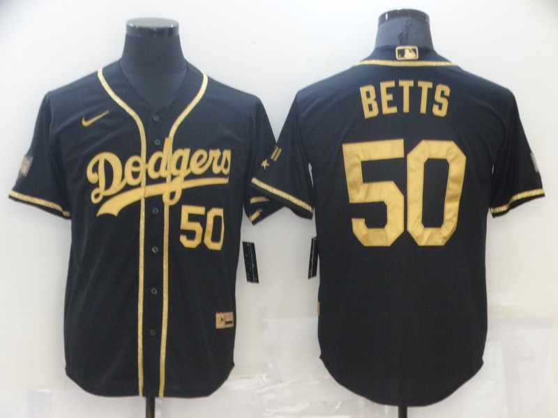 Men Los Angeles Dodgers Mookie Betts 50 Black Gold MLB Stitched Jersey