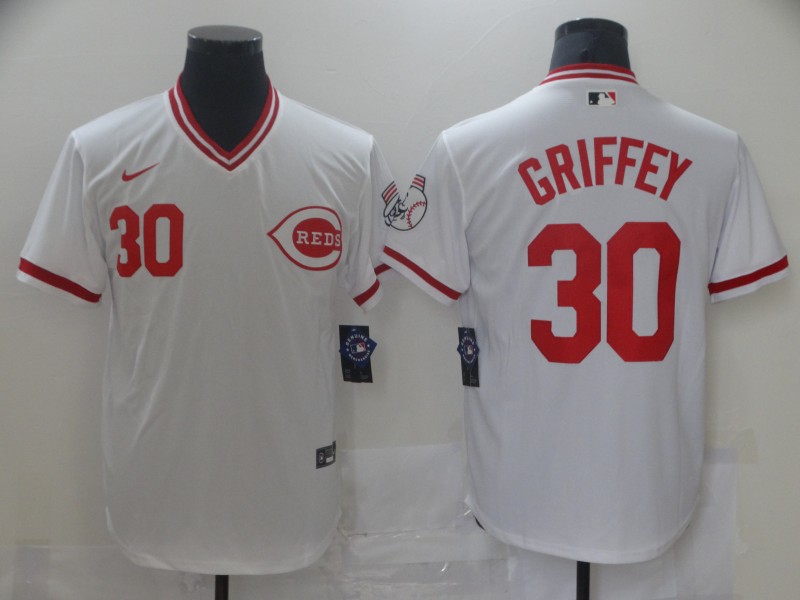 Men Nike Cincinati Reds Ken Griffey Jr 30 White Cool Base Stitched Pullover MLB Jersey