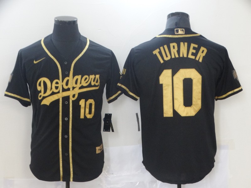 Men Nike Los Angeles Dodgers Justin Turner 10 Black Gold MLB Stitched Jersey