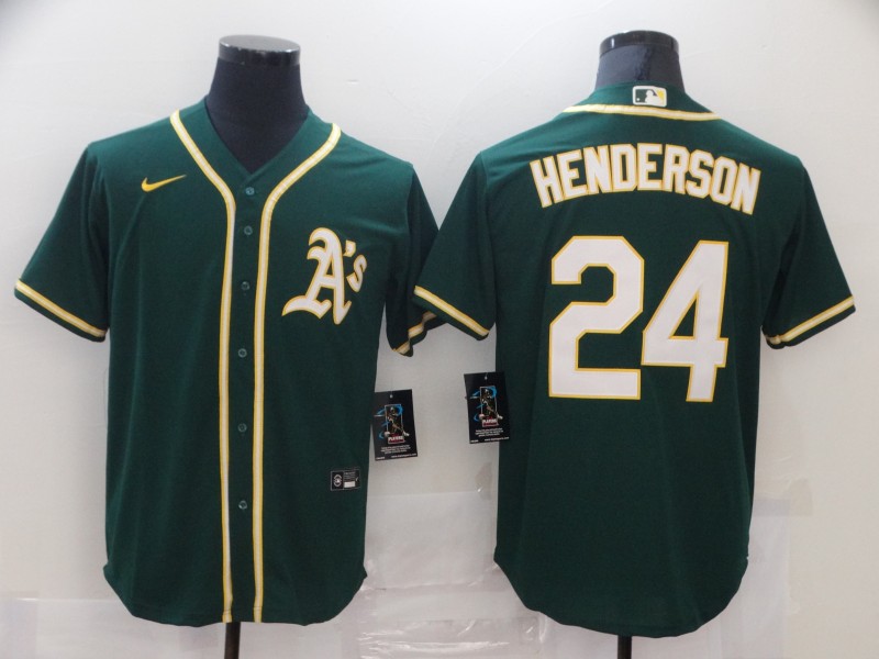 Men Nike Oakland Athletics 24 Rickey Henderson Green Home Stitched Baseball Jersey