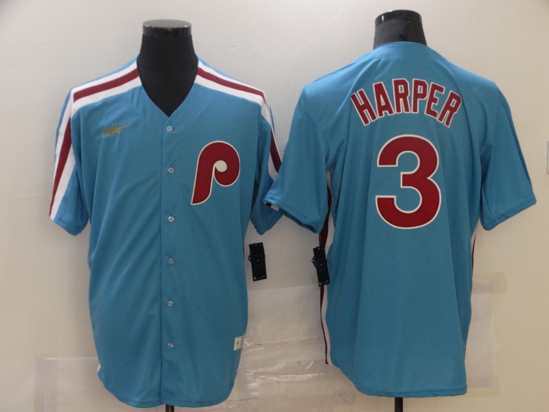 Men Nike Philadelphia Phillies Bryce Harper 3 BLue 2020 Authentic Player MLB Jersey