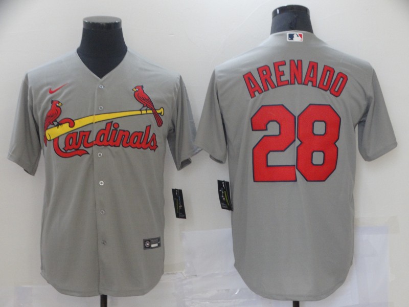 Men Nike St.Louis Cardinals Nolan Arenado 28 Gray Nike Cool Base Jersey