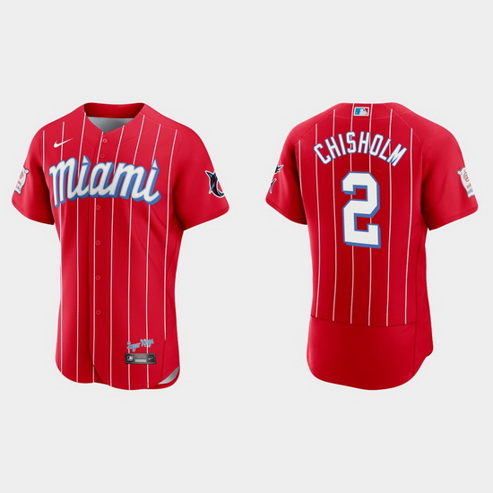 Miami Marlins 2 Jazz Chisholm Men Nike 2021 City Connect Authentic MLB Jersey Red