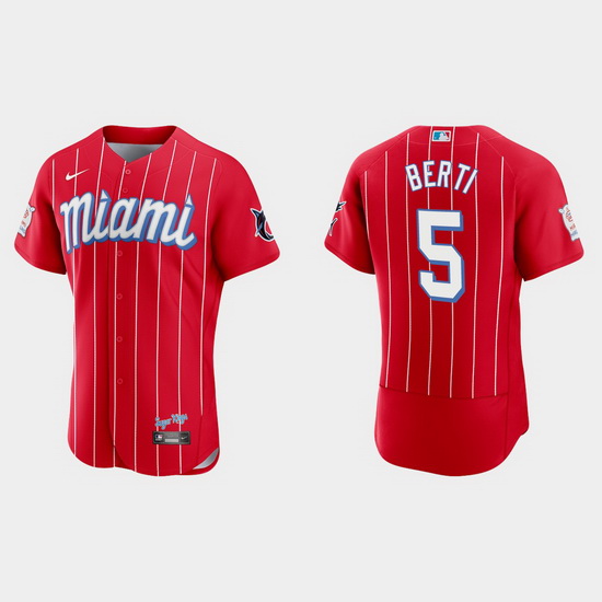 Miami Marlins 5 Jon Berti Men Nike 2021 City Connect Authentic MLB Jersey Red