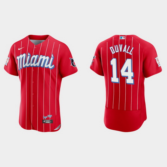 Miami Marlins 14 Adam Duvall Men Nike 2021 City Connect Authentic MLB Jersey Red