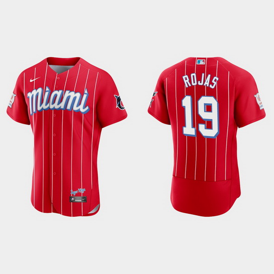 Miami Marlins 19 Miguel Rojas Men Nike 2021 City Connect Authentic MLB Jersey Red