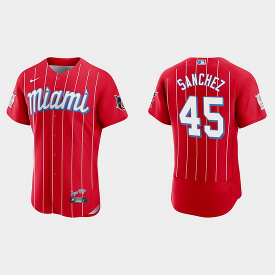 Miami Marlins 45 Sixto Sanchez Men Nike 2021 City Connect Authentic MLB Jersey Red