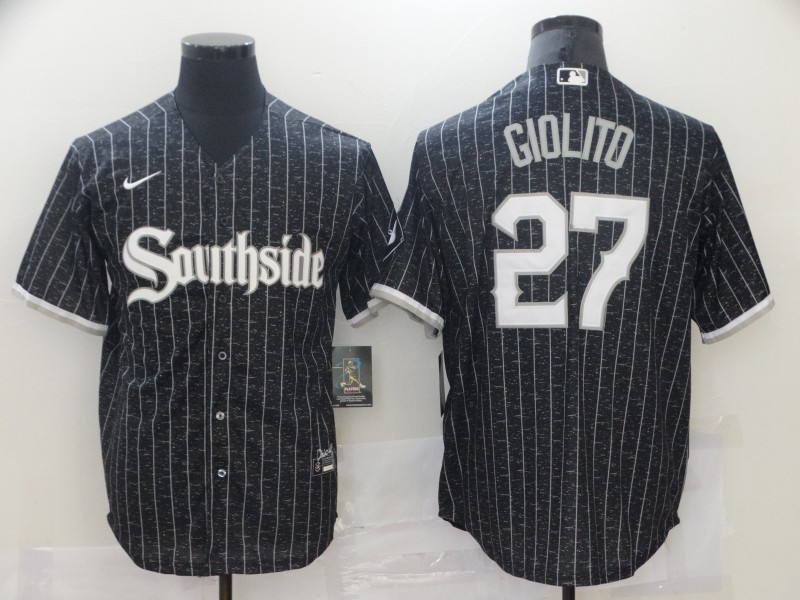 Chicago White Sox 27 Lucas Giolito Black 2021 City Connect Cool Base Jersey