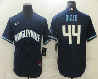 Men Chicago Cubs 44 Anthony Rizzo Navy Blue 2021 City Connect Stitched MLB Cool Base Nike Jersey