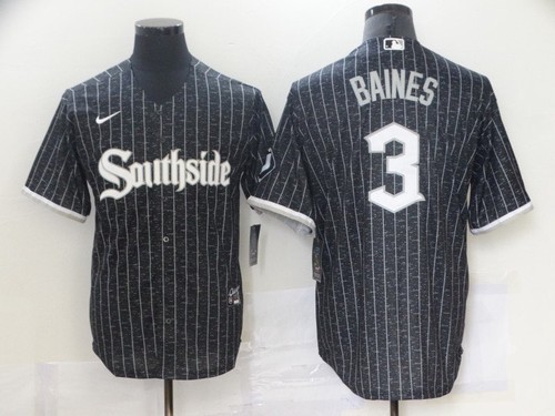 Men Chicago White Sox 3 Harold Baines Black 2021 City Connect Stitched MLB Cool Base Nike Jersey