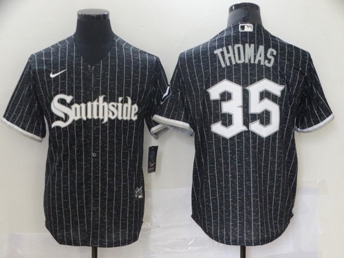 Men Chicago White Sox 35 Frank Thomas Black 2021 City Connect Stitched MLB Cool Base Nike Jersey