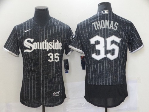 Men Chicago White Sox 35 Frank Thomas Black 2021 City Connect Stitched MLB Flex Base Nike Jersey