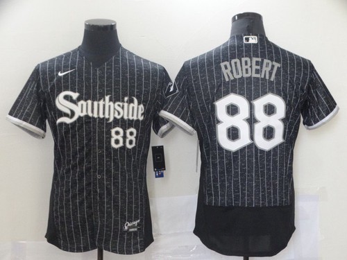 Men Chicago White Sox 88 Luis Robert Black 2021 City Connect Stitched MLB Flex Base Nike Jersey