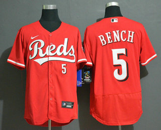 Men Cincinnati Reds 5 Johnny Bench Red Stitched MLB Flex Base Nike Jersey