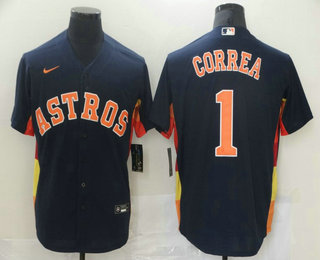 Men Houston Astros 1 Carlos Correa Navy Blue Stitched MLB Cool Base Nike Jersey