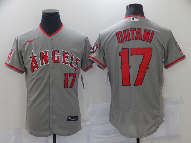 Men Los Angeles Angels 17 Shohei Ohtani Men Nike Gray Home 2020 Flex Base Player MLB Jersey