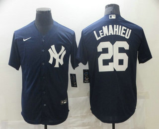 Men New York Yankees 26 DJ LeMahieu Navy Blue White Number Stitched MLB Cool Base Nike Jersey