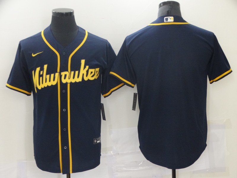 Men Nike Milwaukee Brewers Blank Navy Blue Stitched MLB Jersey