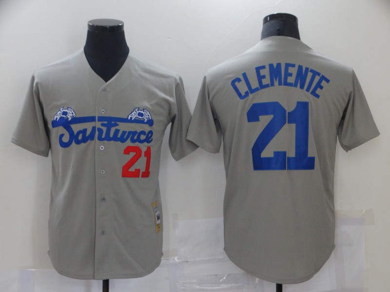 Men Santwice 21 Film Roberto Clemente Grey Base Ball Jersey