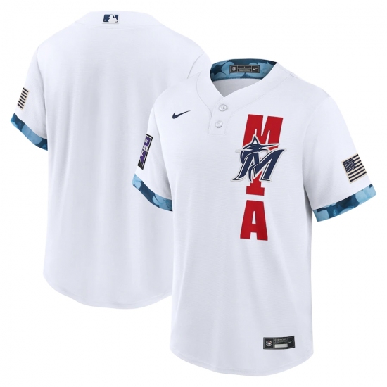 Men's Miami Marlins Blank Nike White 2021 MLB All-Star Game Replica Jersey