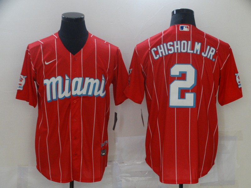 Men Miami Marlins 2 Jazz Chisholm Nike 2021 City Connect Cool Base MLB Jersey Red