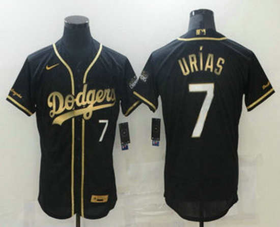 Men Los Angeles Dodgers 7 Julio Urias Black 2020 Champions Golden Edition Stitched Flex Base Nike Je