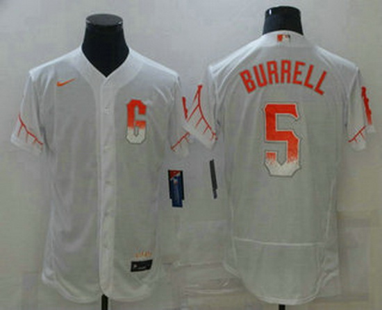 Men San Francisco Giants 5 Pat Burrell White 2021 City Connect Stitched MLB Flex Base Nike Jersey