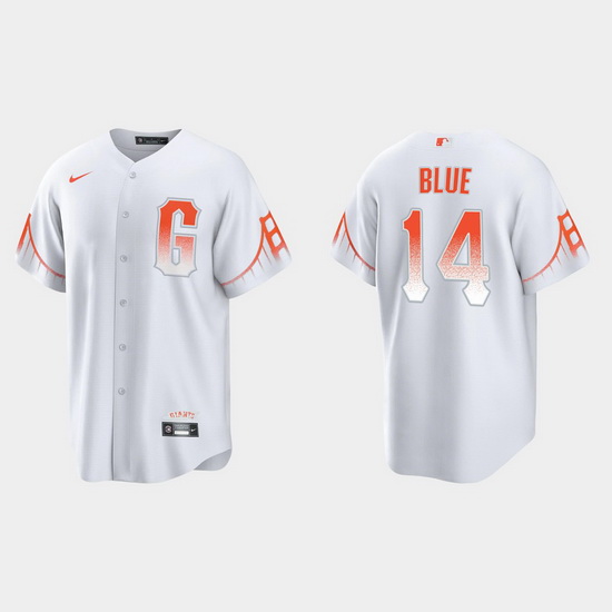 Men San Francisco Giants 14 Vida Blue Men 2021 City Connect White Fan Version Jersey