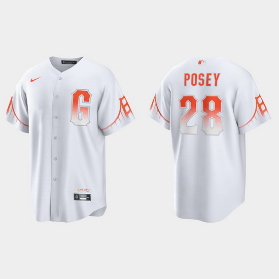 Men San Francisco Giants 28 Buster Posey Men 2021 City Connect White Fan Version Jersey