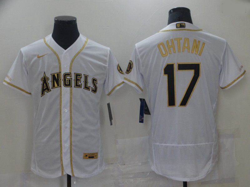 Men Los Angeles Angels 17 Ohtani White Elite 2021 Nike MLB Jersey