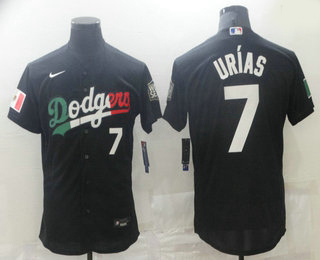 Men's Los Angeles Dodgers #7 Julio Urias Black Mexico 2020 World Series Flex Base Nike Jersey